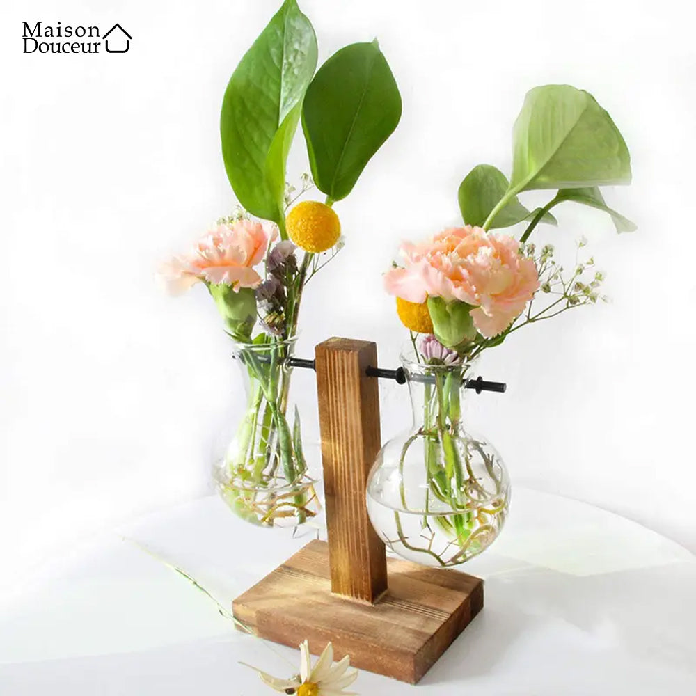 Vase en bois pour plantes en hydroponie